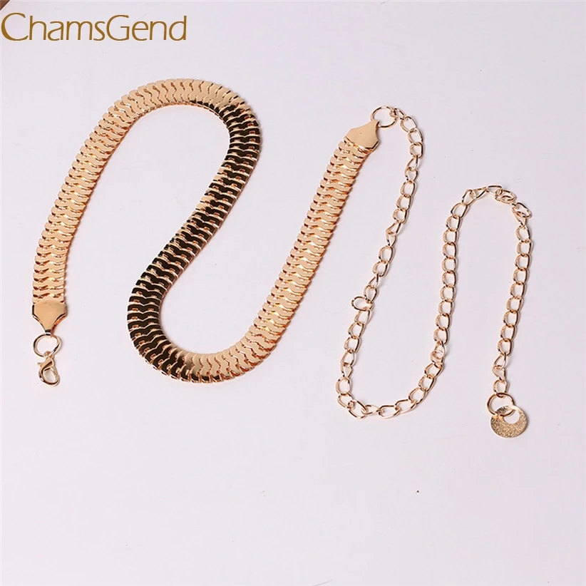 Chamsgend ремень новый дизайн женская мода рыбья кожа узор металлическая Золотая