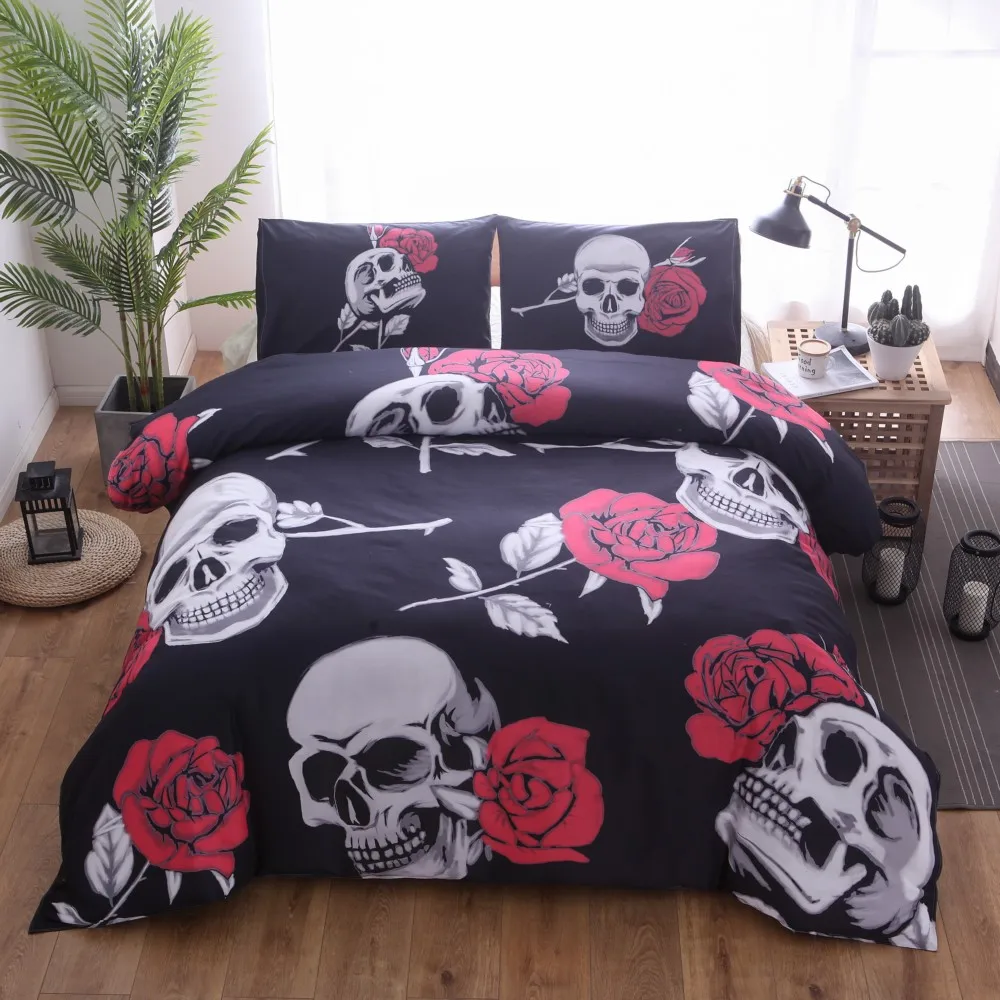 Lai Yin Sun Rose Skull Printed Duvet Cover Set 2/3pcs Single Queen King Bedclothes Bed Linen Bedding Sets Lai Yin Sun Rose Skull Printed Duvet Cover Set 2/3pcs Single Queen King Bedclothes Bed Linen Bedding Sets