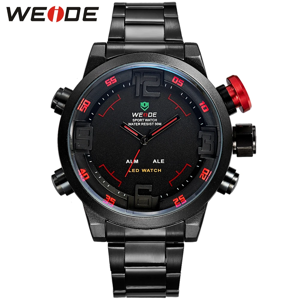 WEIDE Watch Army LED Black Stainless Steel Military Quartz Digital Luxury Brand Sports Waterproof Watch  for Men / WH2309