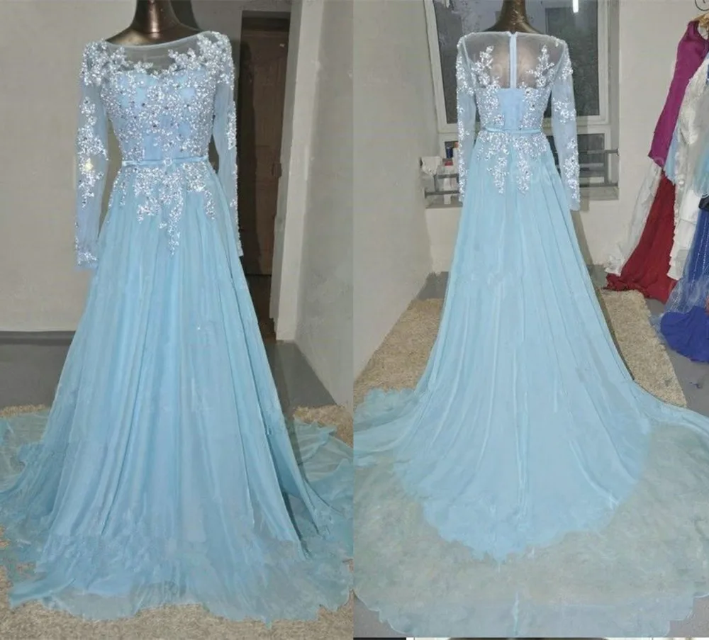 Light blue prom dress with sleeves 2017 Light blue prom dress with sleeves 2017