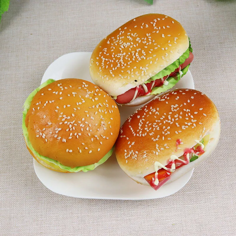 

2019 new fake foods Simulation burger PU leafy vegetable sandwich Hamburg model fake bread Children's party decoration L30