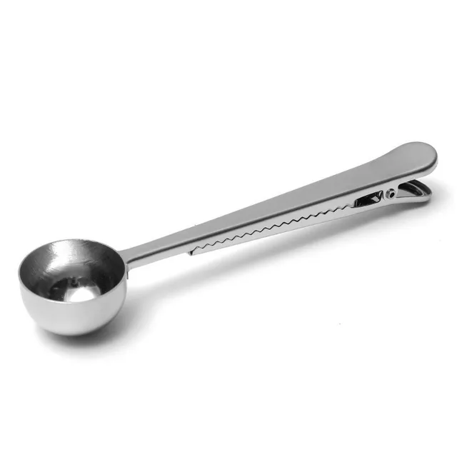 Best Offers 1PC Silver Stainless Steel Ground Coffee Tea Measuring Scoop With Bag Seal Clip 