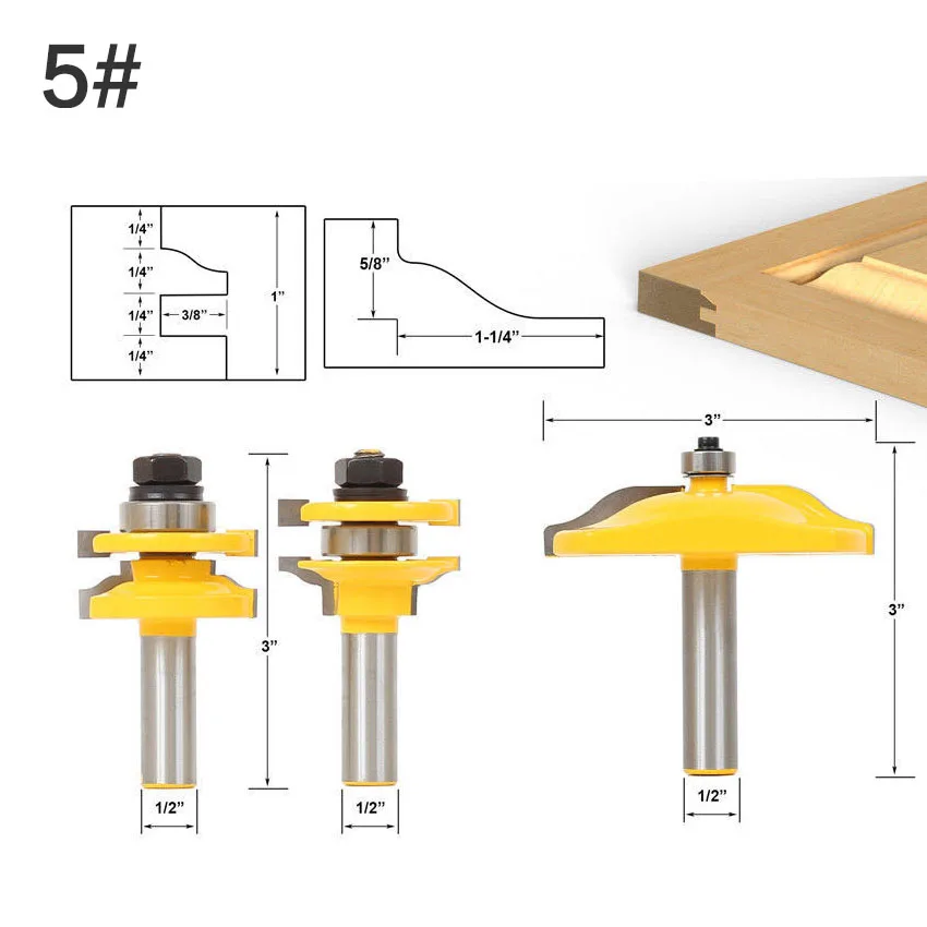 3 Bit Raised Panel Cabinet Door Router Bit Set-