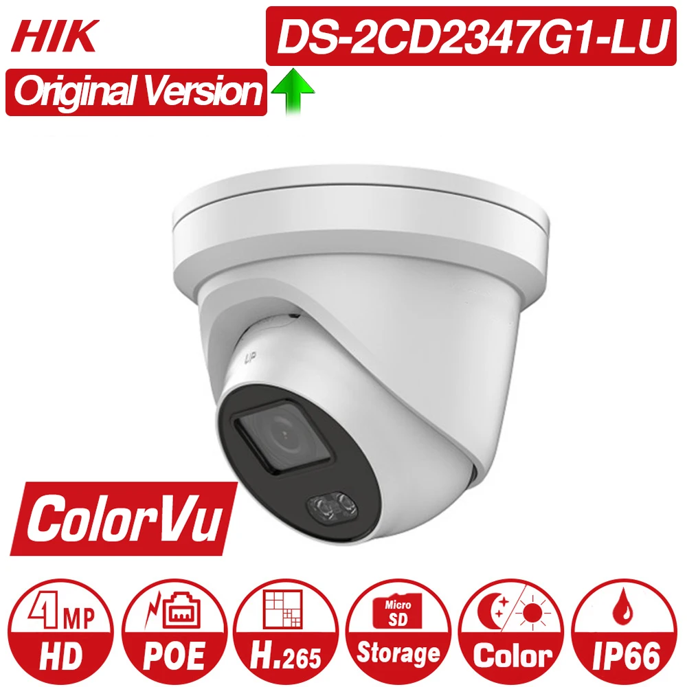 

Hikvision ColorVu Original IP Camera DS-2CD2347G1-LU 4MP Network Bullet POE IP Camera H.265 CCTV Camera SD Card Slot