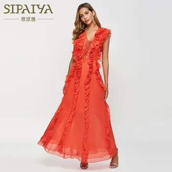 

New version of high waist sleeveless chiffon dress in summer of 2019