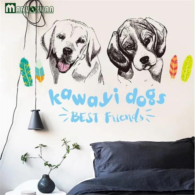 Sketsa Maruoxuan Baru Lucu Pasangan Anjing Stiker Stiker Pvc Tahan