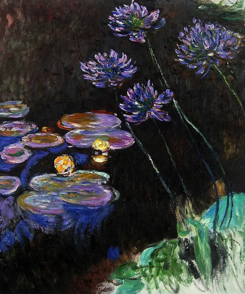 Water Lilies and Agapanthus by Claude Painting, Wall