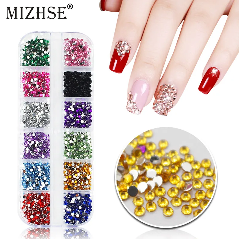

MIZHSE 1 Box 3D Nail Art Shiny Diamond Crystal 12 Colors Rhinestones Decorations Strass Jewelry DIY Glitter Nail Design