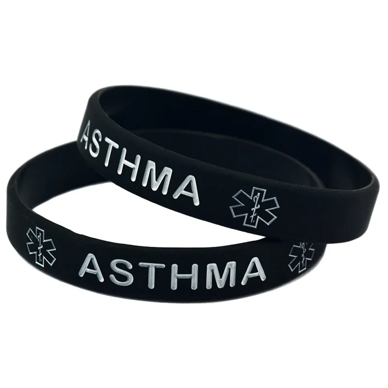 

1PC Debossed Alert Asthma Silicone Wristband with Medical Symbol for Emergency