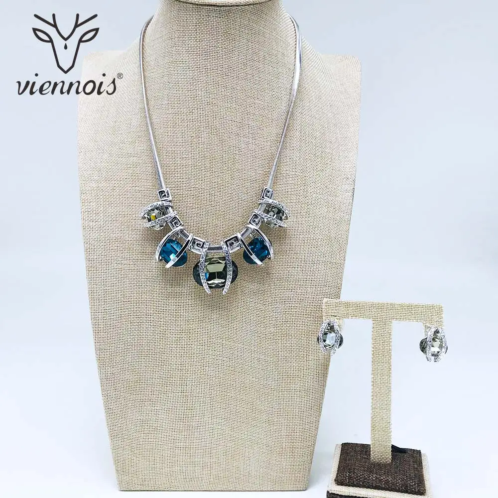 

Viennois Mix Silver/ Light Orange Color Crystal Jewelry Sets for Women Wedding Bridal Jewelry Set Necklace Stud Earrings Set