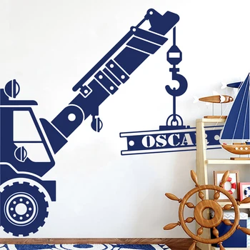 

Boys Children Fashion Ornament Crane Truck Wall Sticker Custom Construction Car Personalized Name Home Decor XL50