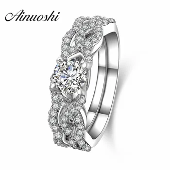 

AINUOSHI 925 Sterling Silver Engagement Anniversary Ring Women Round Cut Twisted Fashion Sona Jewelry Women Bridal Ring Set