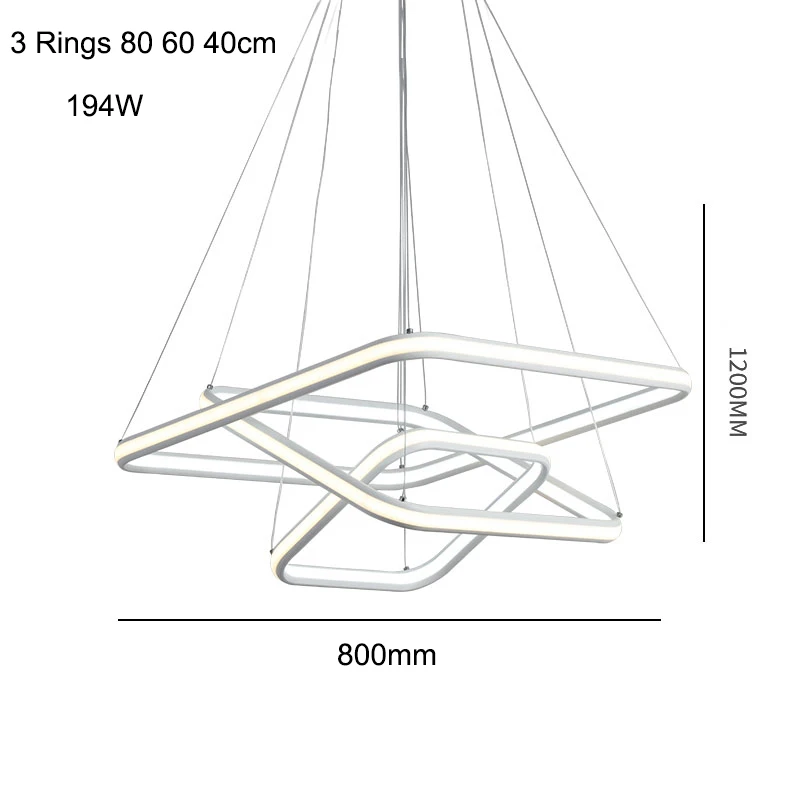 NEO gleam высоком квадратном Яркость двойной Glow современные светодиодные Люстры для столовой Кухня комнаты Алюминий белый висит люстра - Цвет абажура: 3 Rings 80 60 40cm