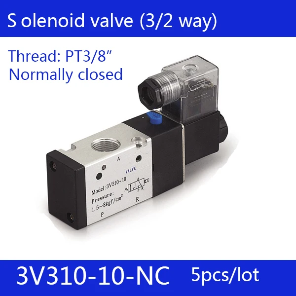 

5PCS Free shipping Pneumatic valve solenoid valve 3V310-10-NC Normally closed DC12V 24V AC220V,3/8" , 3 port 2 position 3/2 way