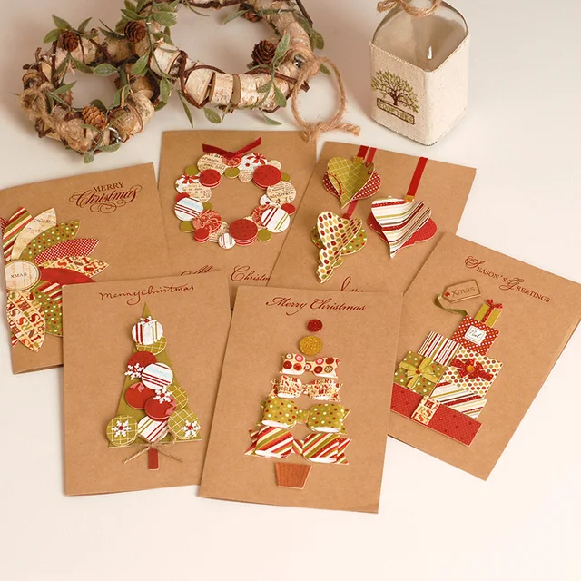 mix 6 design kraft paper handwork merry christmas tree greeting
