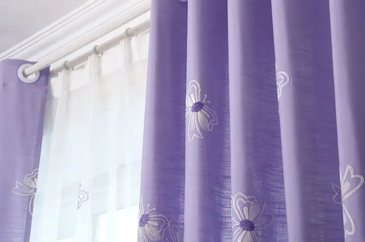 Пасторальная Роскошная занавеска для спальни, ткань фиолетовая бабочка, занавеска s для гостиной, белая вышитая вуаль, занавески, MY004-40