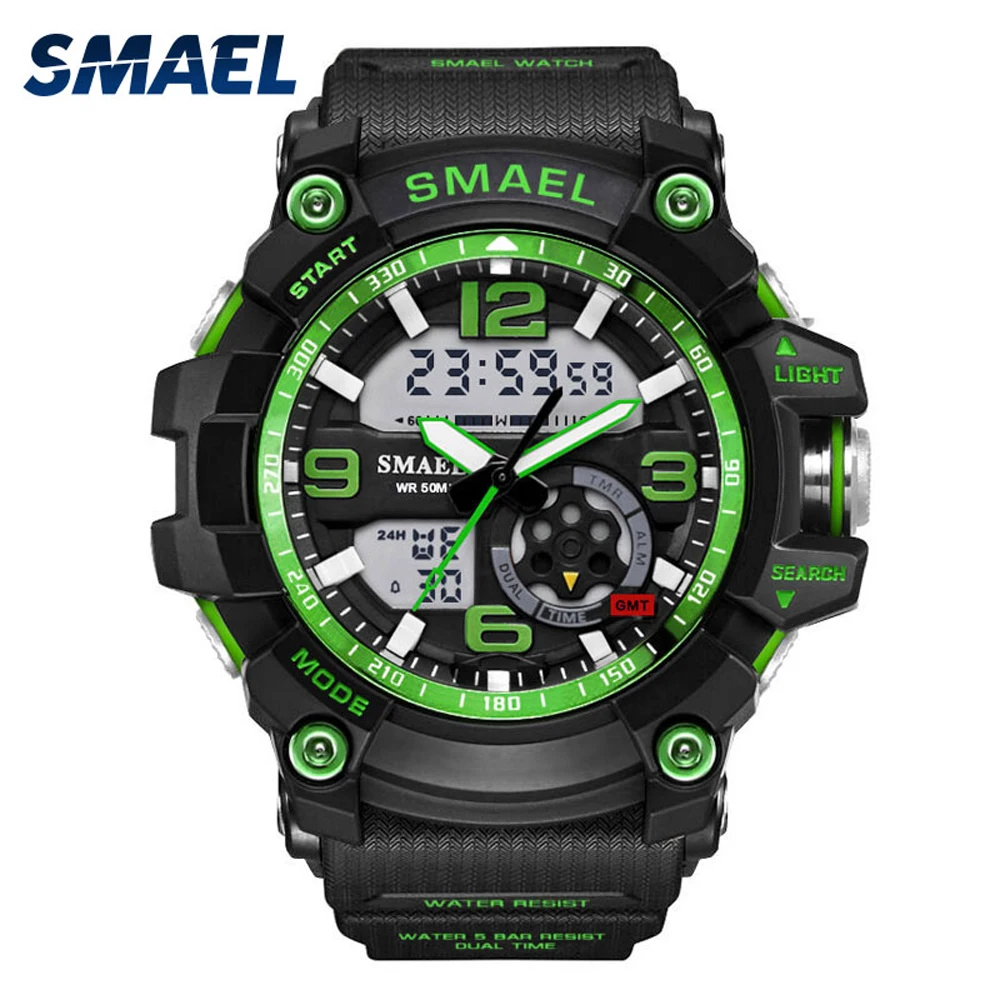 SMAEL 10 цветов двойной дисплей Новые водонепроницаемые цифровые часы мужские спортивные часы для улицы мужские стильные спортивные электронные наручные часы