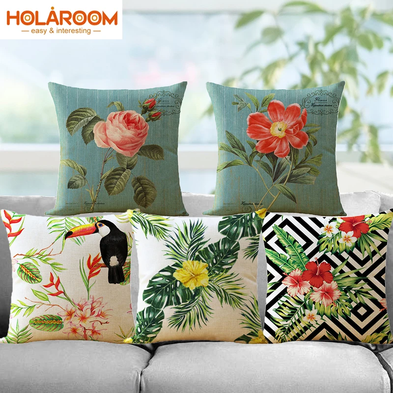 

Flower Printing Cushion Cover Linen Throw Pillows Cushion Covers Car Sofa Pillow Case Home Decorative Pillowcase decorativos