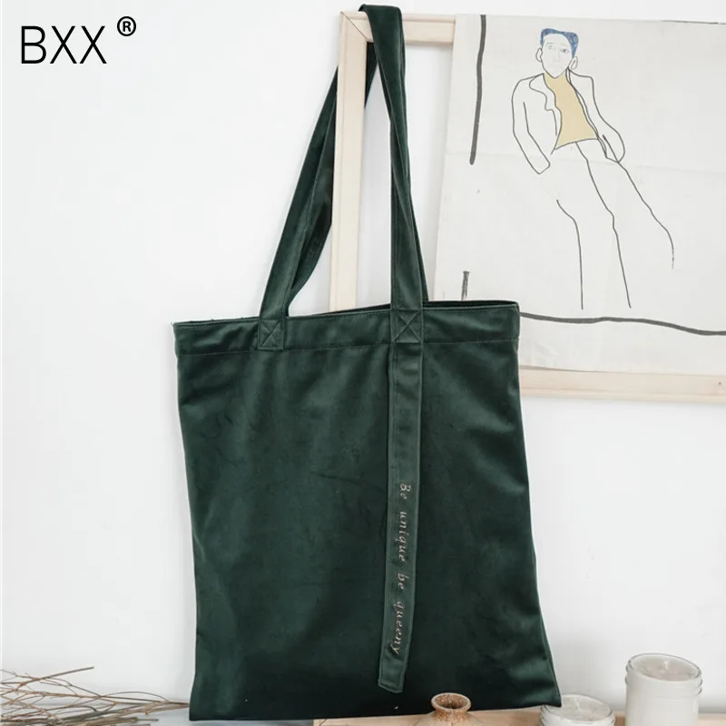 

[BXX] 2019 Woman Summer Vintage Embroidery Letter Large Capacity Velvet Shoulder Bag Female All Match Shopping Bag LM706