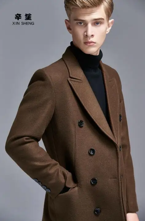 Шерстяное пальто средней длины, мужские тренчи, пальто с длинными рукавами, двубортная одежда, мужское кашемировое пальто, костюм с воротником, Англия