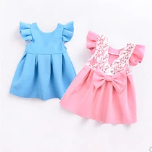 Летнее платье для маленьких девочек Одежда для новорожденных Розовое Бальное Платье с короткими рукавами и бантом, милое платье для девочек от 0 до 2 лет vestidos BBD081