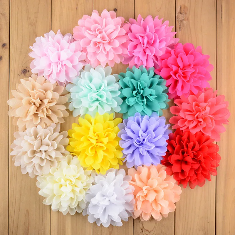 

120pcs/lot Handmade 4'' Big Chiffon Flowers girls Headdress Fabric Flower 31 Colors U Pick Free Shipping FH03