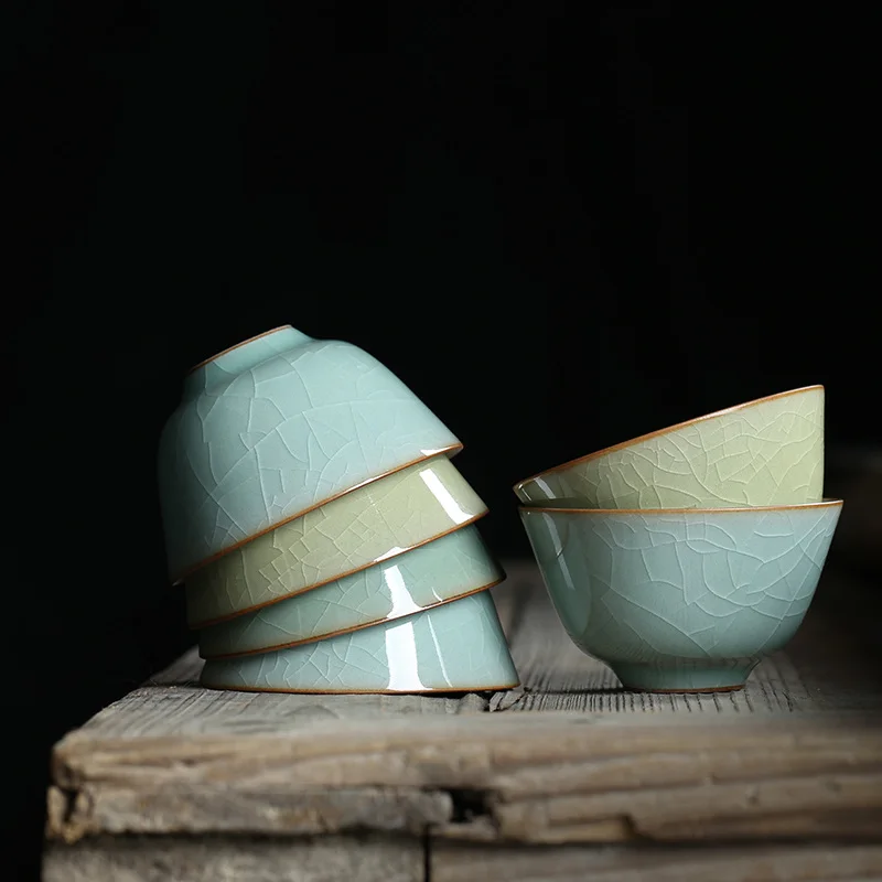 

80ml one tea cup porcelain crackle glaze longquan celadon cup of tea marked Chinese cups Pu'er tea one piece on sales blue green
