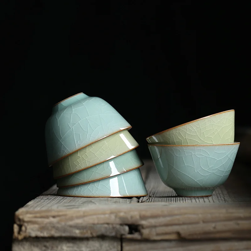

80ml tea cup porcelain crackle glaze longquan celadon cup of tea marked Chinese cups for Pu'er tea one piece on sales blue green