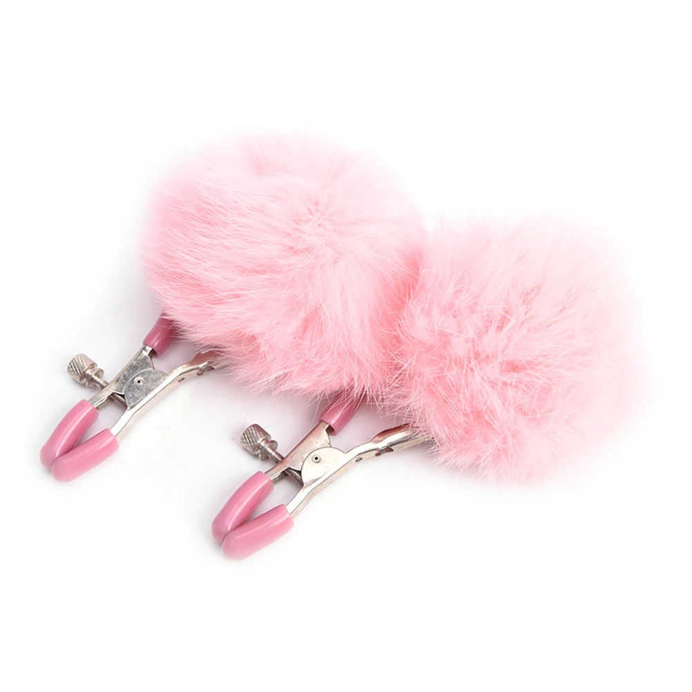 NEW 1Pair Fur Ball Feather Nipple Clips Clamps Metal Breast Nipple Clamps Clip Exotic  Accessories