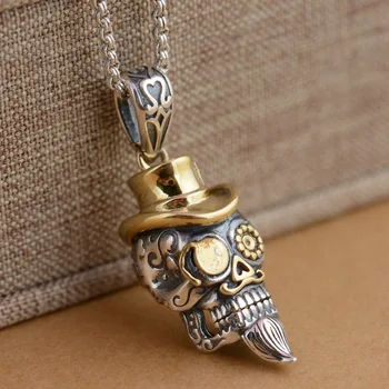 

New jewelry wholesale S925 Sterling Silver Pendant antique crafts skull gilded new fashion personality Thani silver man pendant