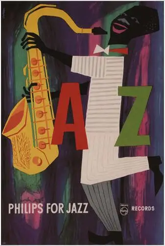 

PHILIPS for jazz POSTER C VAN VELSEN netherlands 1955-1956 vintage SILK POSTER Decorative painting 24x36inch