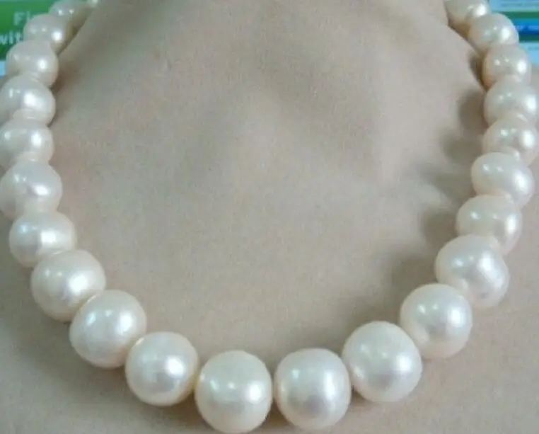 

HUGE 13-15MM GENUINE SOUTH SEA WHITE NEAR ROUND PEARL NECKLACE 14K