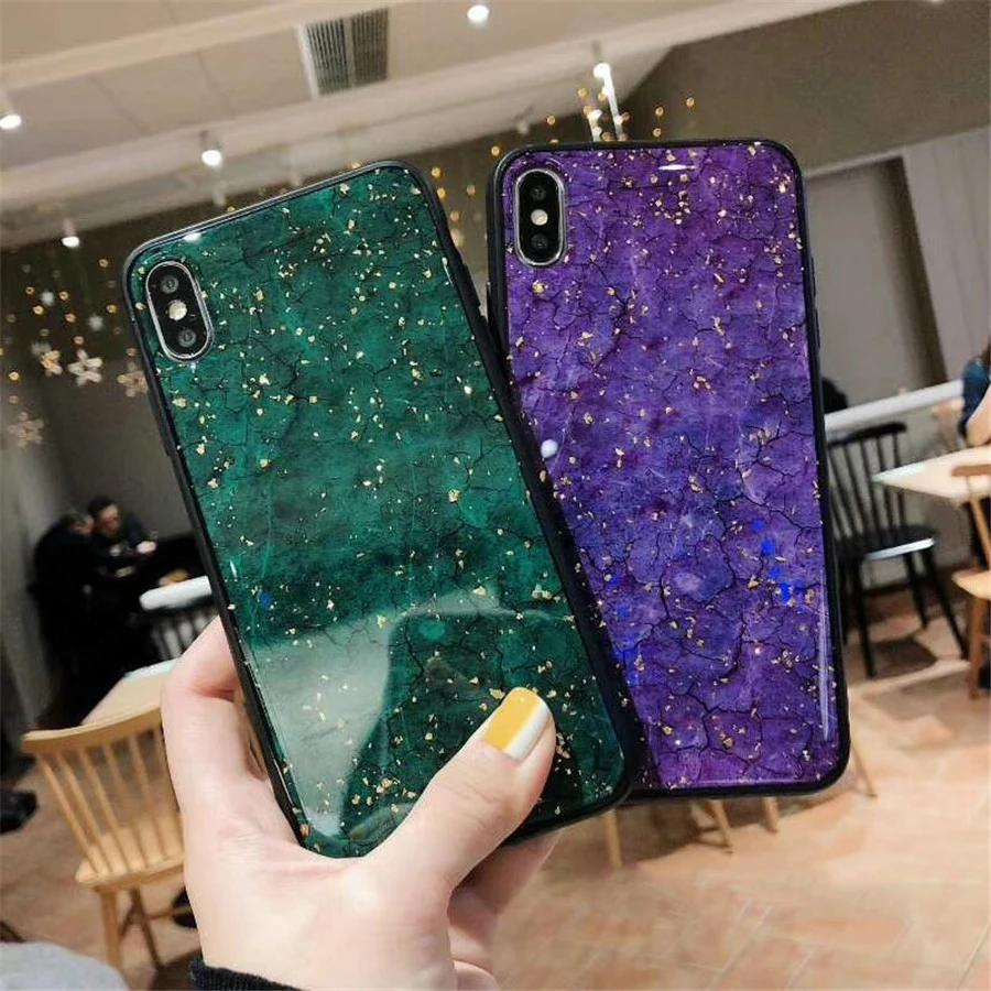 

Luxury Gold Foil Bling Phone Case For iPhone X 7 8 6 6s Plus Marble Cover For iPhone XS Max XR Glitter Cute Soft Back Case Funda
