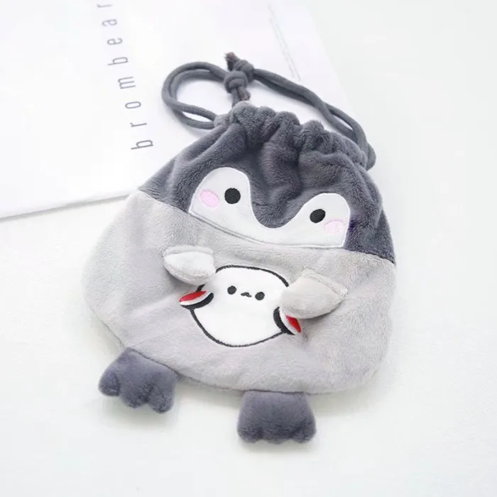 

candice guo! super cute plush toy cartoon penguin owl soft storage drawstring bag rope bundle pocket birthday Christmas gift 1pc