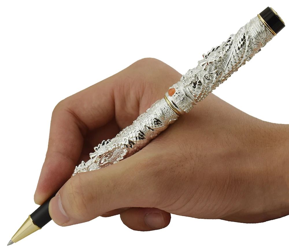 Винтажная Роскошная Шариковая ручка Jinhao серебряная маленькая двойная
