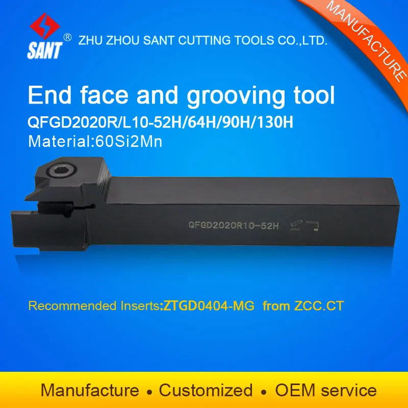 

Zhuzhou Sant cnc cutting tools Surface Grooving tool holder QFGD2020R10-52H with inserts ZTGD0404-MG with good quality