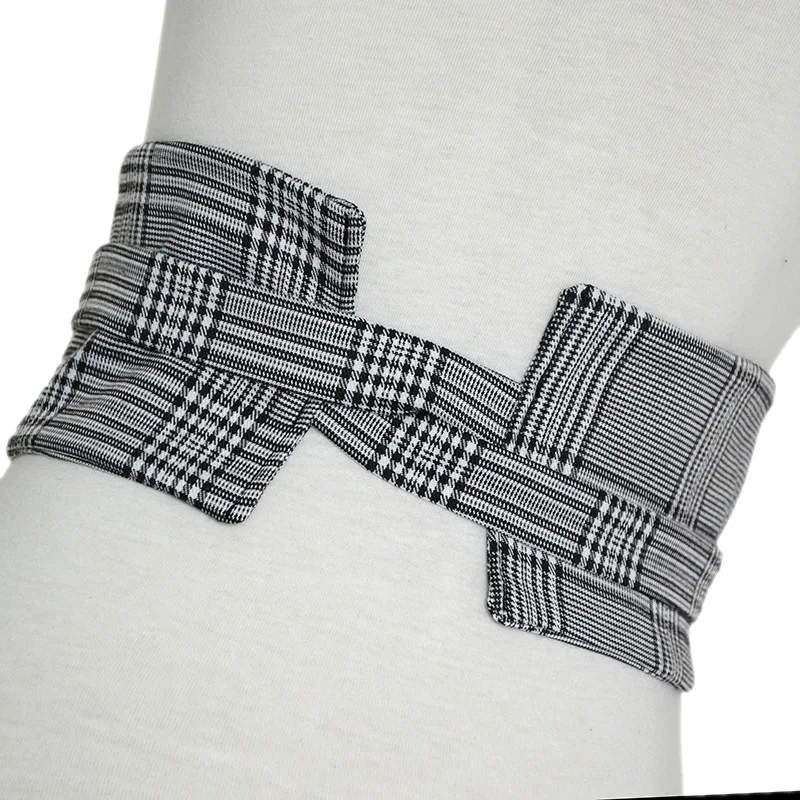 CHENS-SISTER-Fashion-All-match-Plaid-Wide-Belt-Women-s-Wide-Waist-Lace-Up-Bandage
