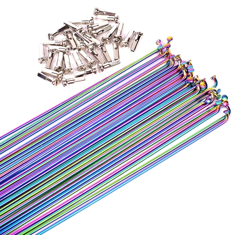 Rainbow Bicycle spoke Mountain Road Bike Wire Vacuum Plating Rainbow stainless steel 26 27.5 29 inch Spokes 259-293MM 14G bicycle parts bike accessories bicycle spokes