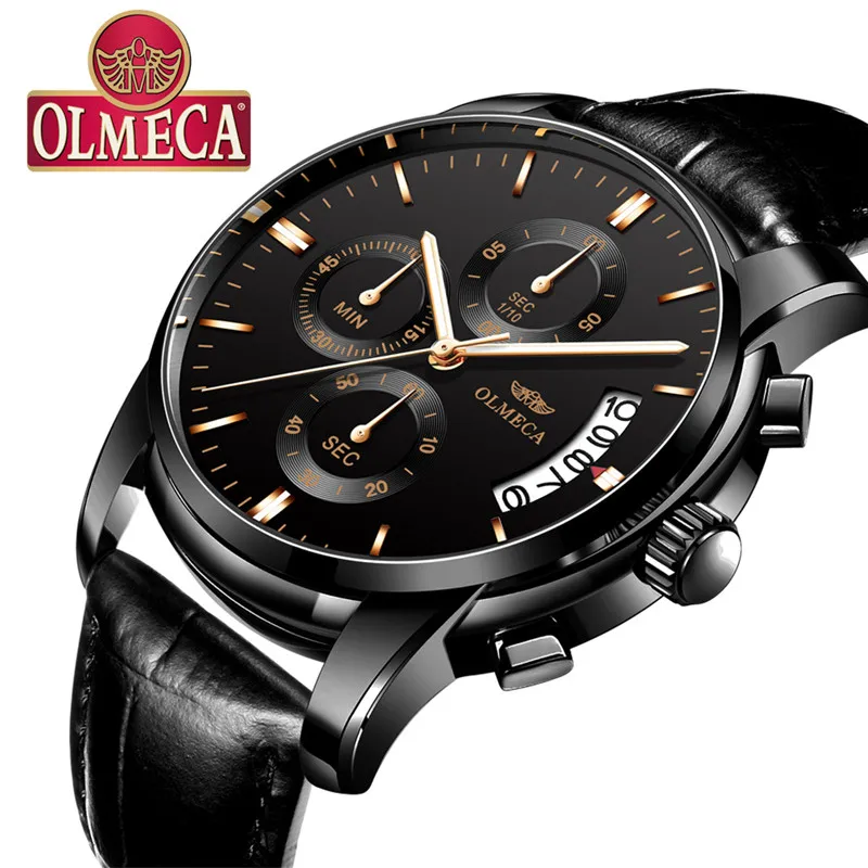 

Business Men Quartz Watches Calendar Analog Clock Genuine Leather Strap Stop Watch Sports Men's Wrist Watch with Luminous Hands