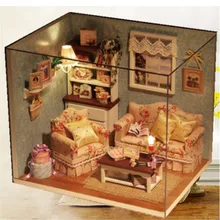 Сделай Сам счастливая гостиная, светильники деревянный кукольный домик Миниатюрный Набор комната с крышкой мебель детская спальня модель английская инструкция