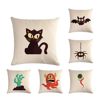 

Happy Halloween Throw Pillow Cover Cotton Linen Death Cushion Case Spider Pillow Cover 45X45cm Bat Decorate Cushion Cover