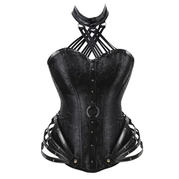 

Cosplay Steampunk Corset Gothic Clothing Sexy Faux leather Halter Steel Boned Zip Corsets And Bustiers Modeling Strap