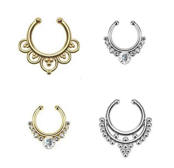 

18 style faux septum nose Rings Crystal Fake Nose Ring Septum Piercing Hanger Clip On Body Jewelry Nose Hoop rings nose earrings