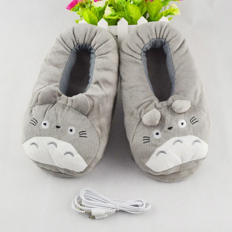 CuddlyIIPanda/Новинка года; зимние женские домашние тапочки с USB; Pantufa; домашние тапочки из хлопчатобумажной ткани с героями мультфильмов; Kawaii Totoro; домашние тапочки для спа