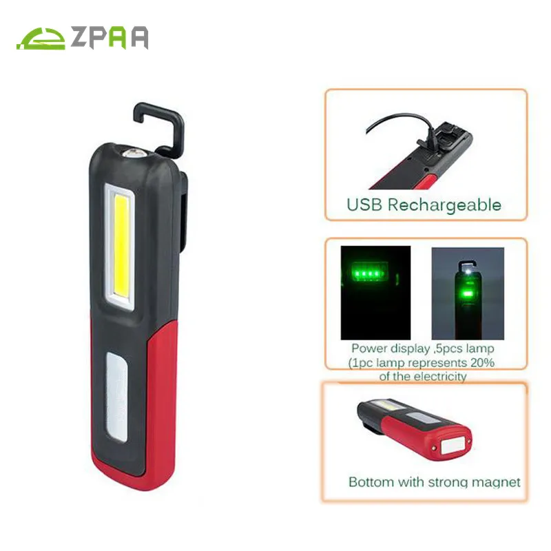 Светодиодный фонарик ZPAA с зарядкой от USB рабочий светильник COB матрицей магнитный