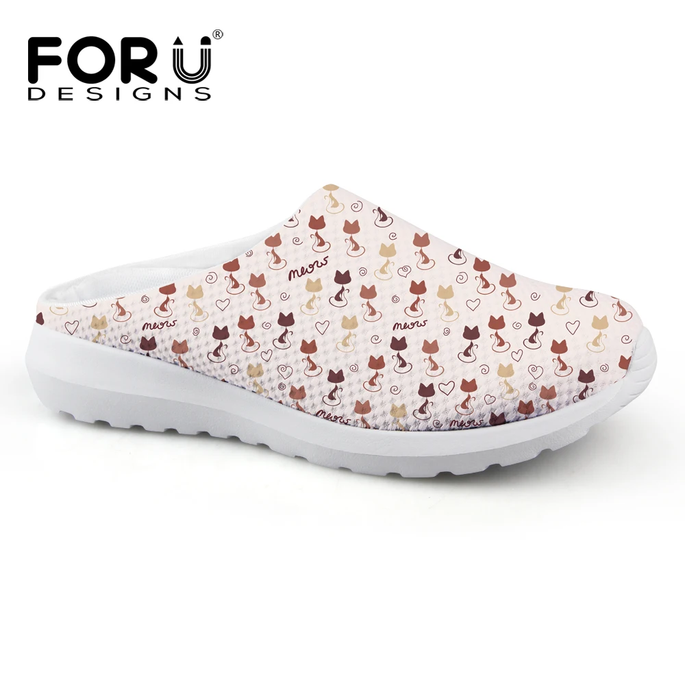

FORUDESIGNS Cute Animal Cat Pattern Women Summer Sandals Beach Breathable Mesh Women's Sandals Casual House Slippers Woman Shoes