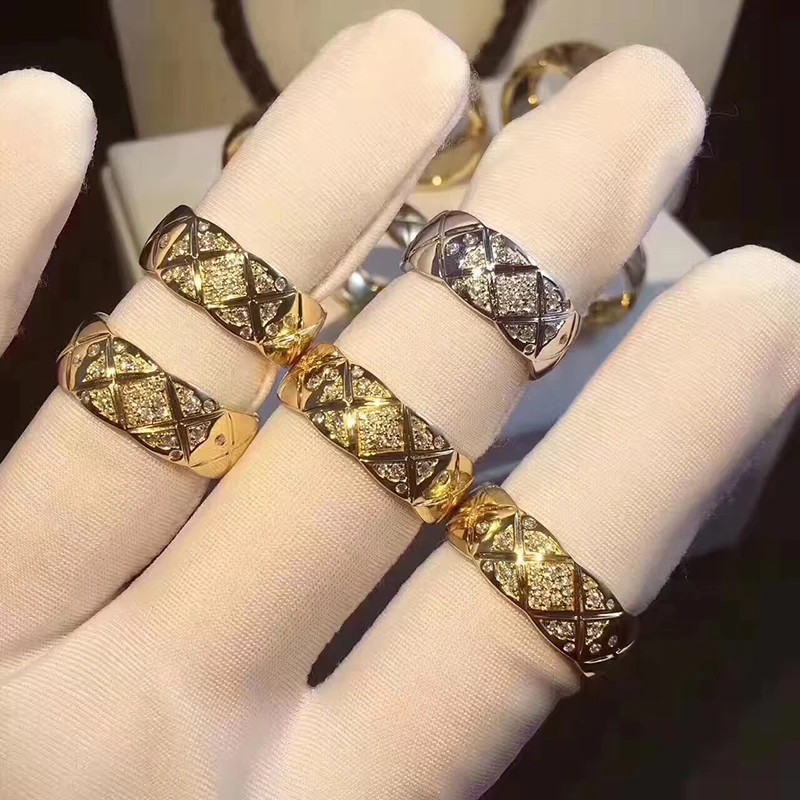 

Zoziri rhombus ring Pure 925 Sterling Silver Jewelry For Women Wedding cut pattern Rings Gold Color Lozenge Grid Rings