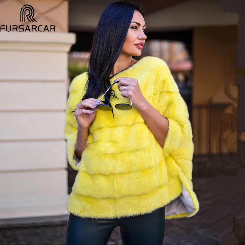 FURSARCAR натуральный мех норки пальто из натуральной кожи пончо Природный сезон