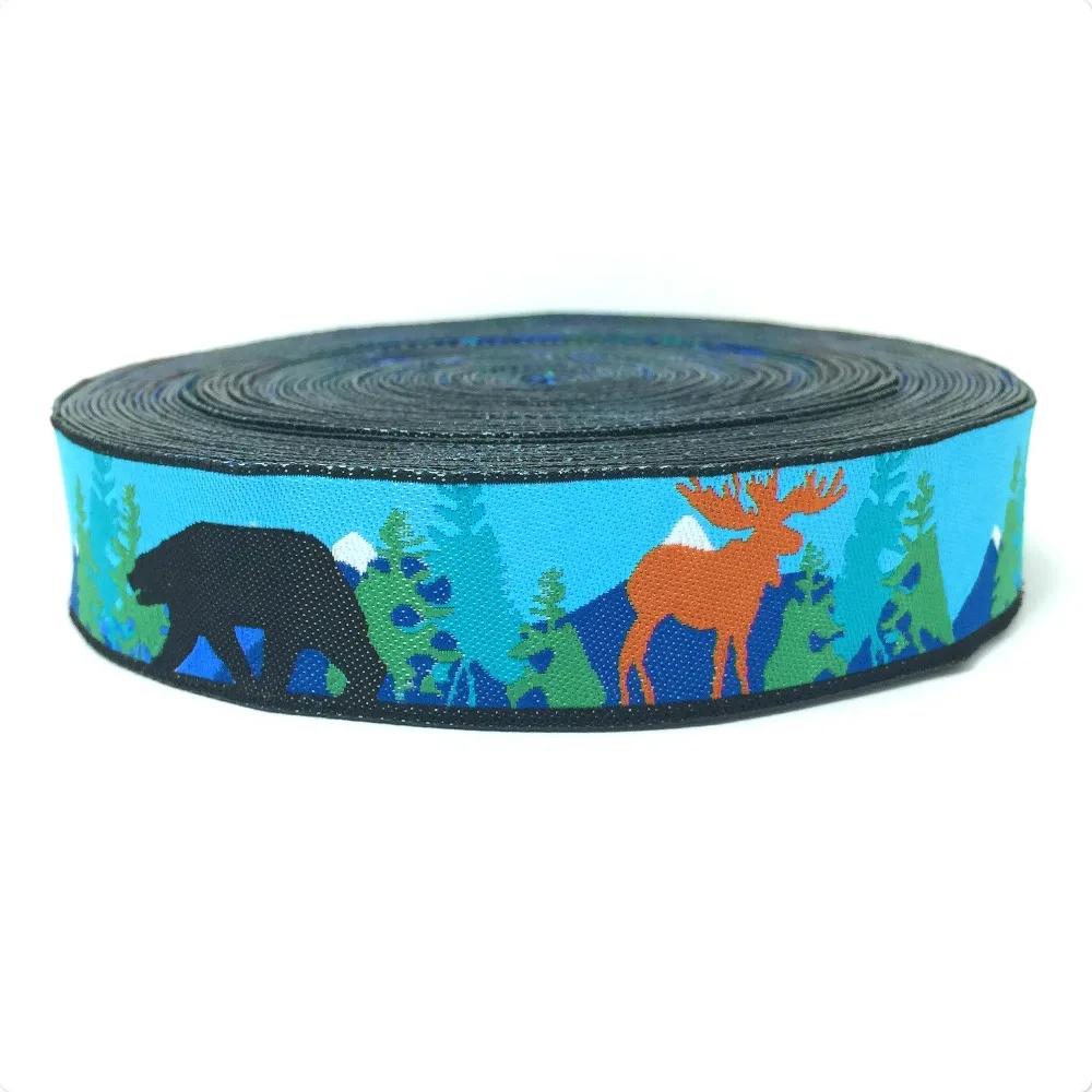 

7/8" 22mm 10yards/set cartoon bear and deer Woven Jacquard ribbon grosgrain ribbon hair bow DIY handmade OEM KTZD160615