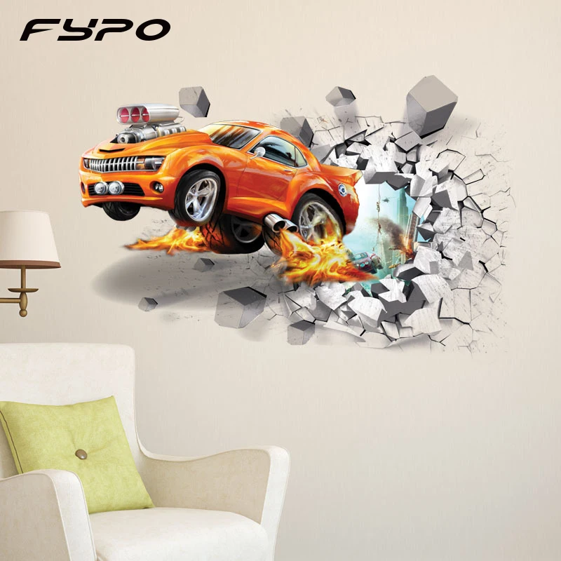 3D PVC Funny Wall Stickers Dinosaur Car Children Room Fridge Decals Dining Room Kitchen Decorative Wall Stickers